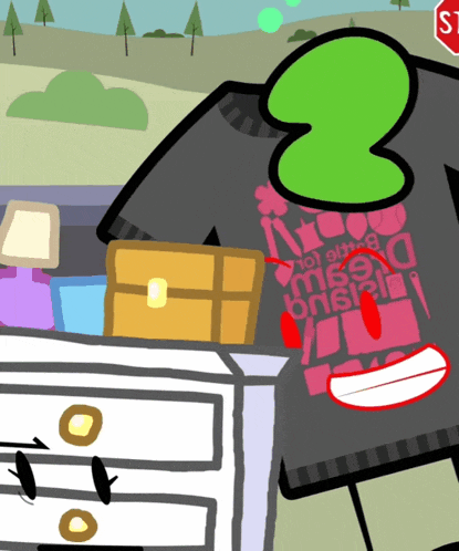 a cartoon drawing of a person wearing a shirt that says 3