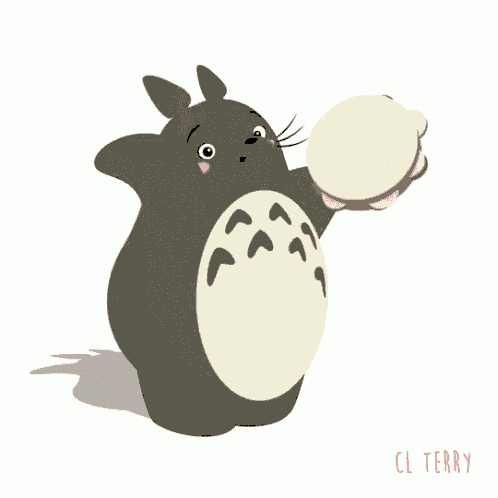 a cartoon drawing of a totoro holding a tambourine with cl terry written below it