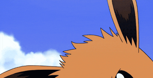 a close up of a cartoon rabbit with a blue sky behind it