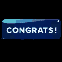 a blue congratulations button with a white star on a black background .