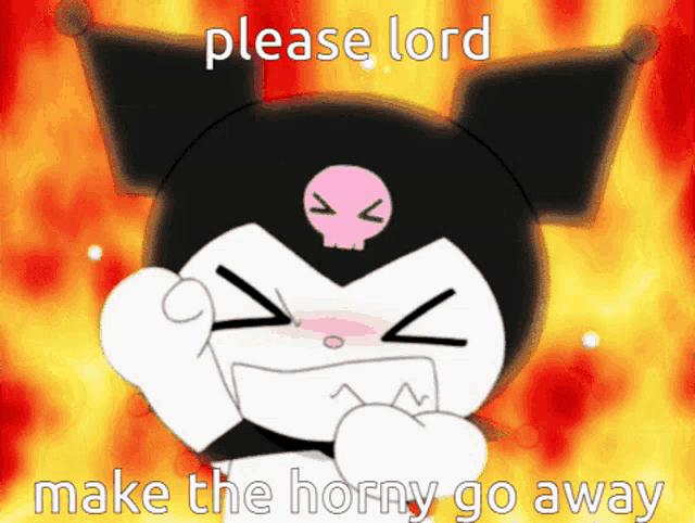 a picture of a cartoon character with the words " please lord make the horny go away " on it