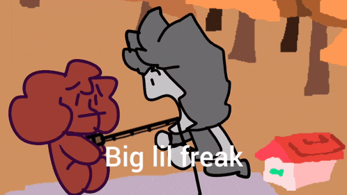 a cartoon drawing of a person holding a gun and the words " big lil freak "