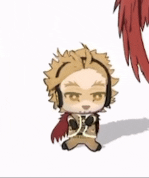 a cartoon of a person standing next to a small animal with a red scarf around its neck .