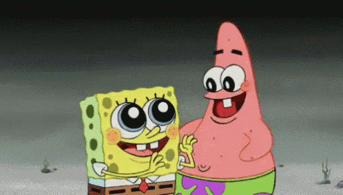 spongebob and patrick from spongebob squarepants are hugging each other