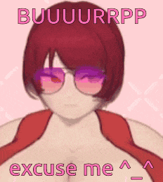 a cartoon of a girl wearing sunglasses and a red shirt with the words excuse me written on it .