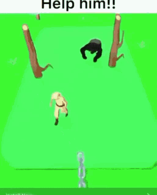 a person is chained to a tree stump in a video game with blood coming out of it .
