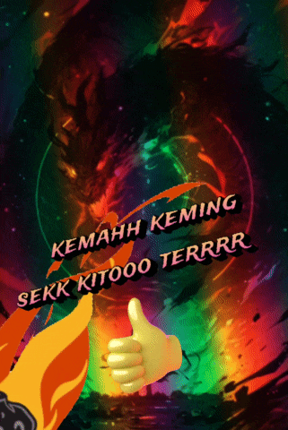 a cartoon hand giving a thumbs up with the words " kemahh keming sekk kitooo terrrr "