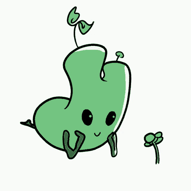 a cartoon drawing of a green plant with a flower