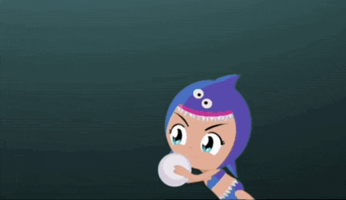a cartoon of a girl holding a ball and an octopus
