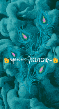 a poster with peacock feathers and the words legend king on it