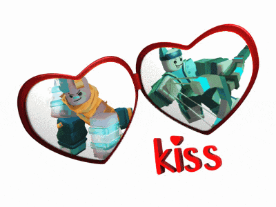 a couple of hearts with the word kiss in the middle