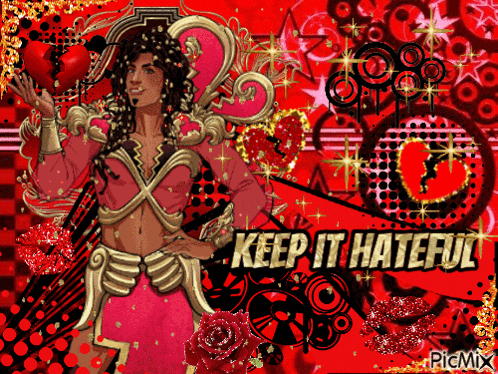 a cartoon of a man holding a heart with the words keep it hateful written below him