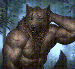 a pixelated drawing of a werewolf with a very muscular body