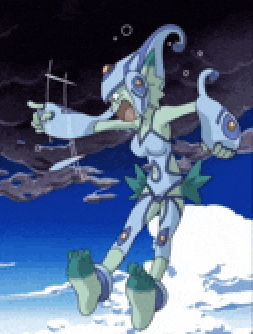a pixel art drawing of a cartoon character holding a sword