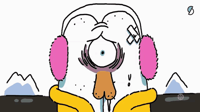 a cartoon drawing of a penguin wearing ear warmers with the number 10 in the corner