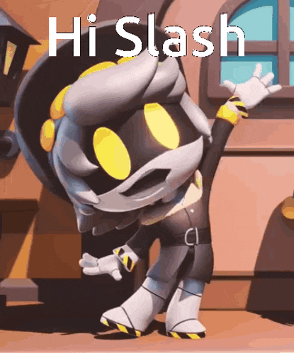 a cartoon character says hi slash while dancing