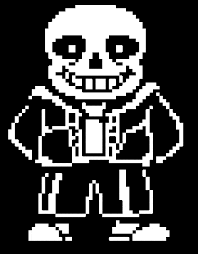 a pixel art drawing of sans from undertale standing on a black background .