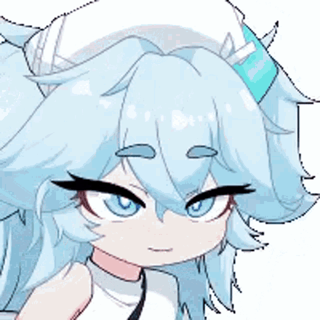 a pixel art drawing of a girl with long blue hair and a hat .