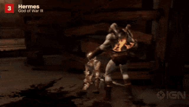 a screenshot of hermes god of war with a red arrow pointing to it