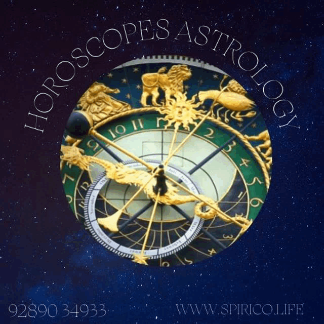 a picture of a clock with the words horoscopes astrology