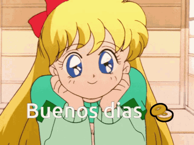 a picture of a girl with the words buenos dias on the bottom