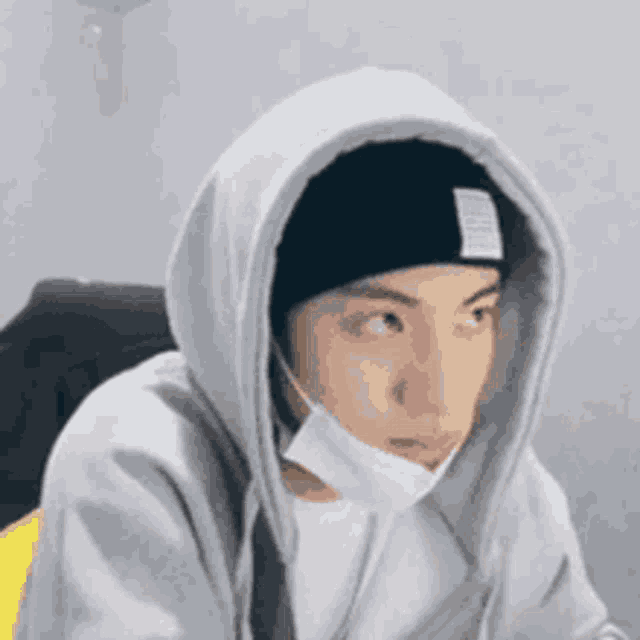 a man wearing a hoodie and a beanie with a face mask on his face .