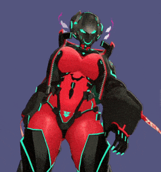 a woman in a red and black costume with headphones on her head