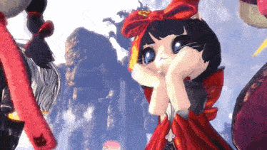 a cartoon character with a bow on her head