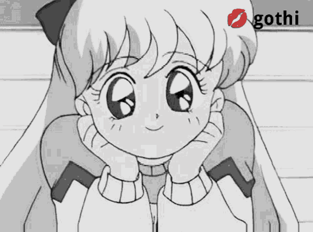 a black and white drawing of a girl with a gothi logo