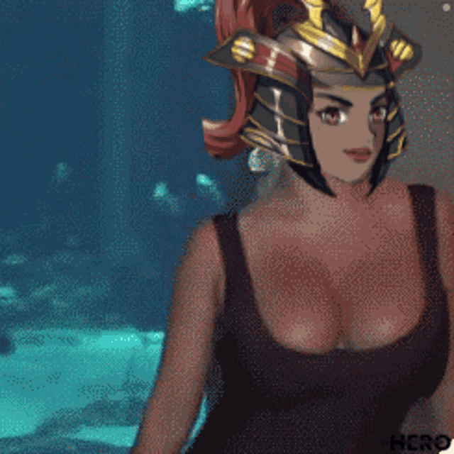 a pixel art of a woman wearing a helmet with the word hero on the bottom right
