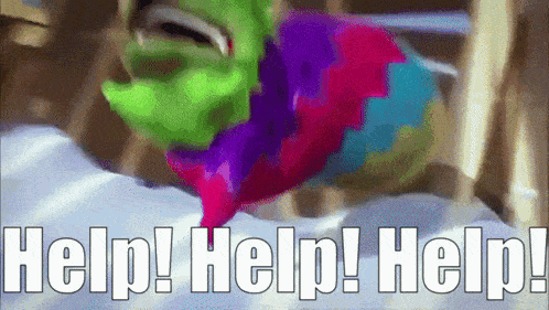 a picture of a colorful monster with the words help help help