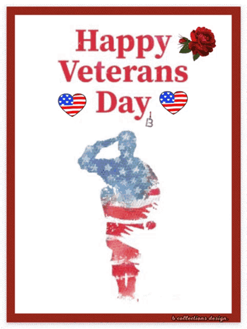 a happy veterans day poster with a soldier saluting