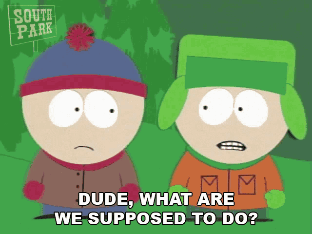 two cartoon characters from south park are standing next to each other