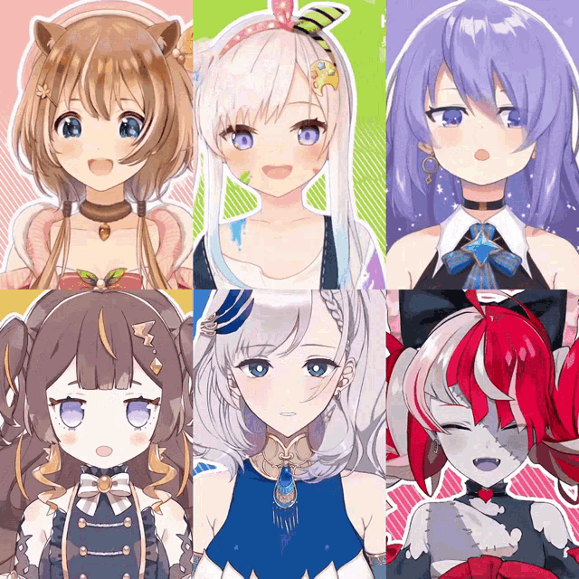 a group of anime girls with different colored hair