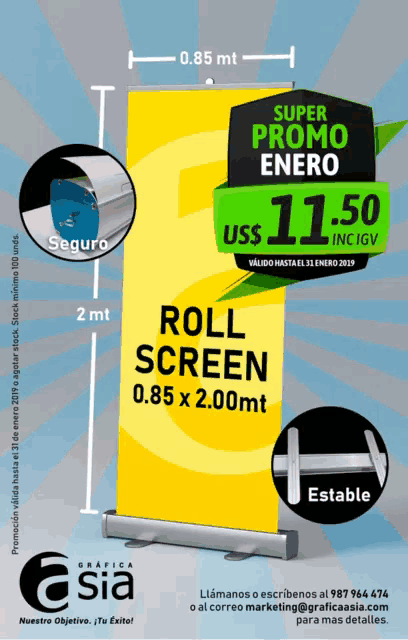 a roll screen advertises a super promo enero price of us $ 11.50