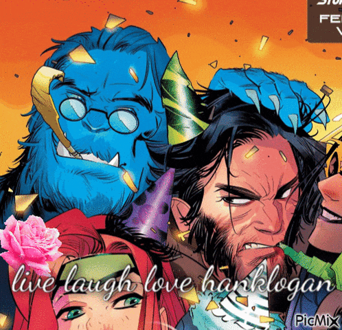 a cartoon of wolverine and beast with the words " live laugh love hanklogan "