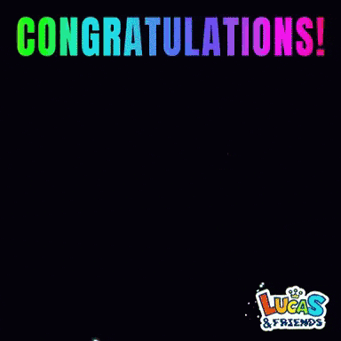 an animated fireworks display with the words congratulations lucas & friends below it