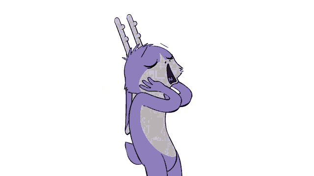 a cartoon of a purple and gray rabbit with antlers