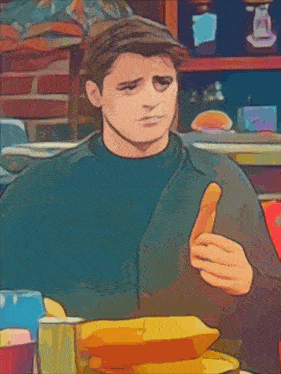 a cartoon of a man sitting at a table eating food