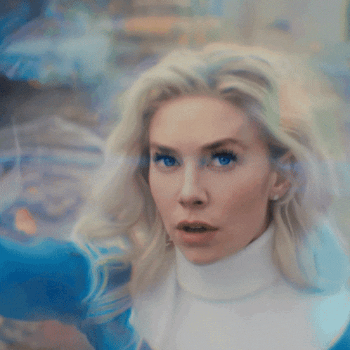 a woman in a blue superhero costume with the number 4