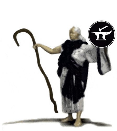 a drawing of a woman holding a cane with the words wololo written above her