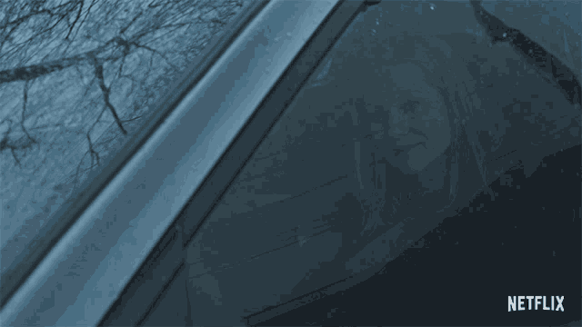 a woman waving from a car window with netflix written on the bottom