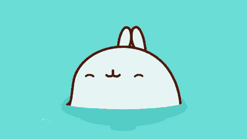 a cartoon rabbit is swimming in the water with a smile on its face .