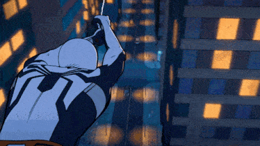 a cartoon drawing of a spider-man hanging from a rope