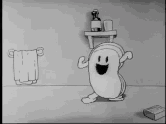 a black and white drawing of a towel with a smile on its face