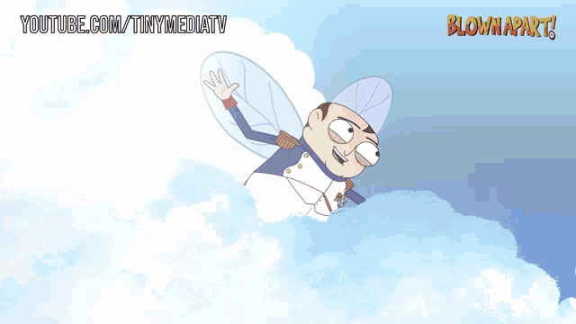 a cartoon character is flying through the air with youtube.com/tinymediatv written below him
