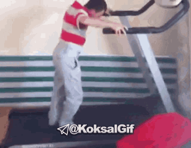 a man is running on a treadmill with the hashtag @koksalgif on the bottom