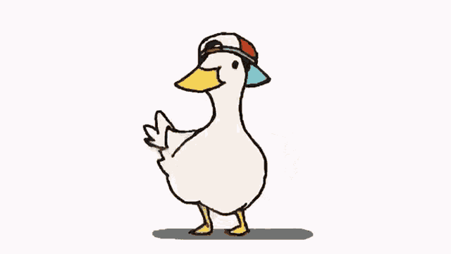 a cartoon duck is wearing a hat and headphones while dancing .