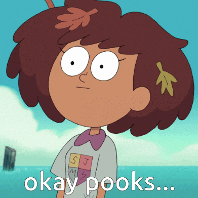 a cartoon character with a leaf in her hair and the words okay pooks