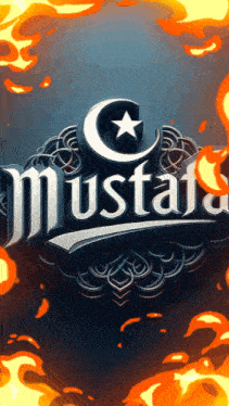 a mustafa logo with a crescent moon and star